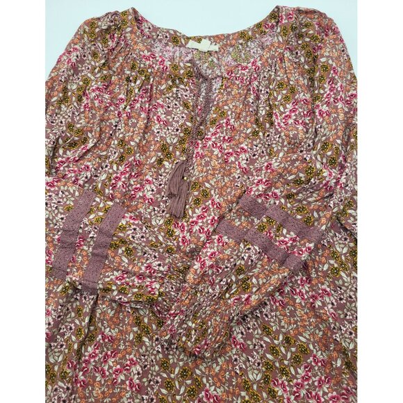 Jane + Delancey Women's M Floral Boho Lace Trim Blouse Peasant Tassel Festival - Picture 9 of 9
